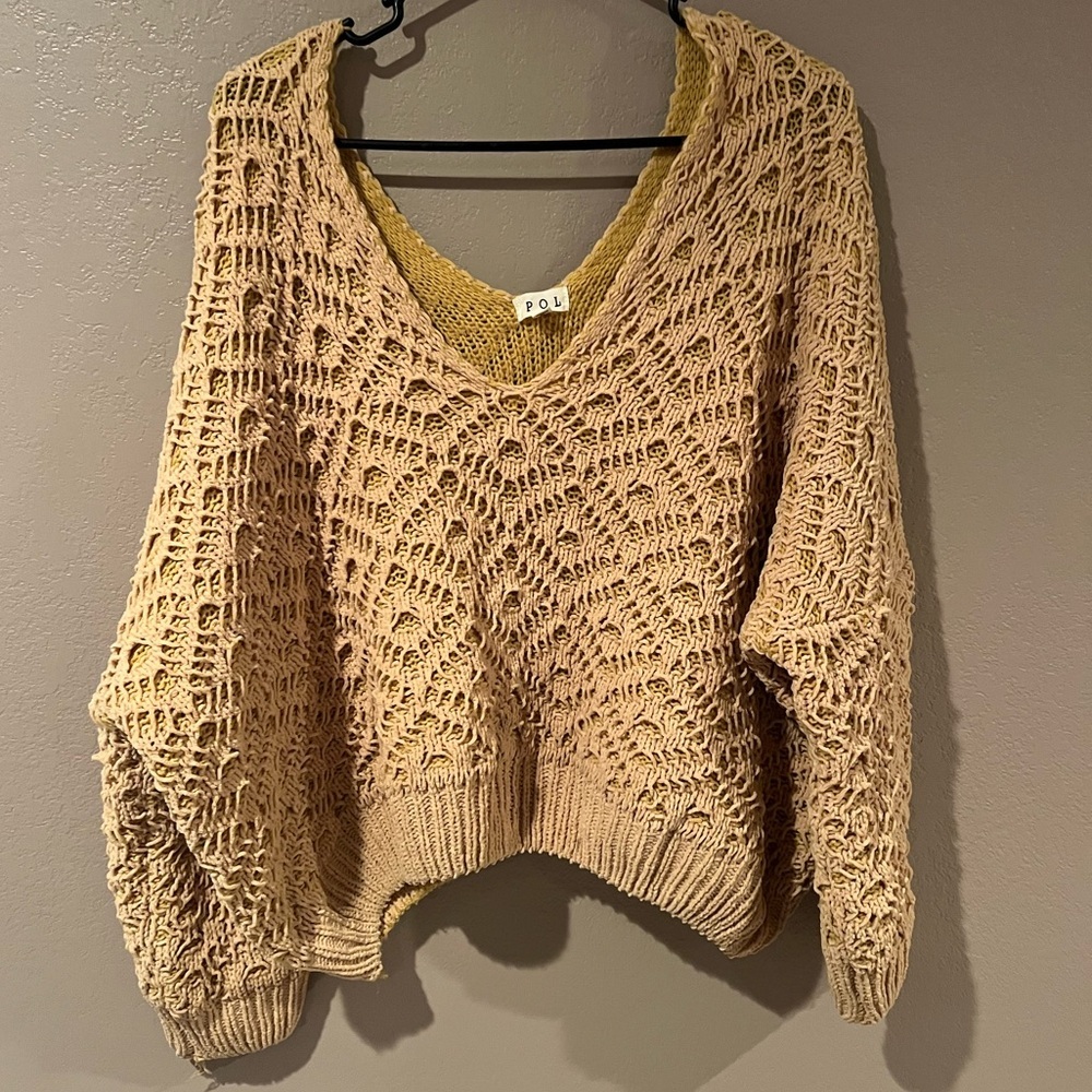 POL Golden Yellow V Neck Diamond Pattern Sweater